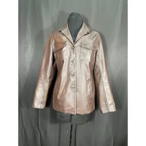 Vintage J.CREW Classic Men's Brown Leather Jacket, Button Up, Size Small